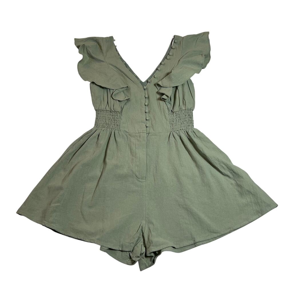 NEW Lulus Making My Heart Flutter Sage Green Ruffled Button-Front Romper Size XS - Picture 3 of 14